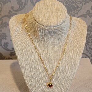 Gold Tone Paper Clip Heart Necklace